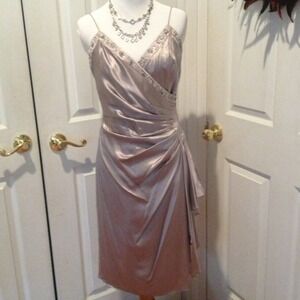 Silver 100% silk dress with beading